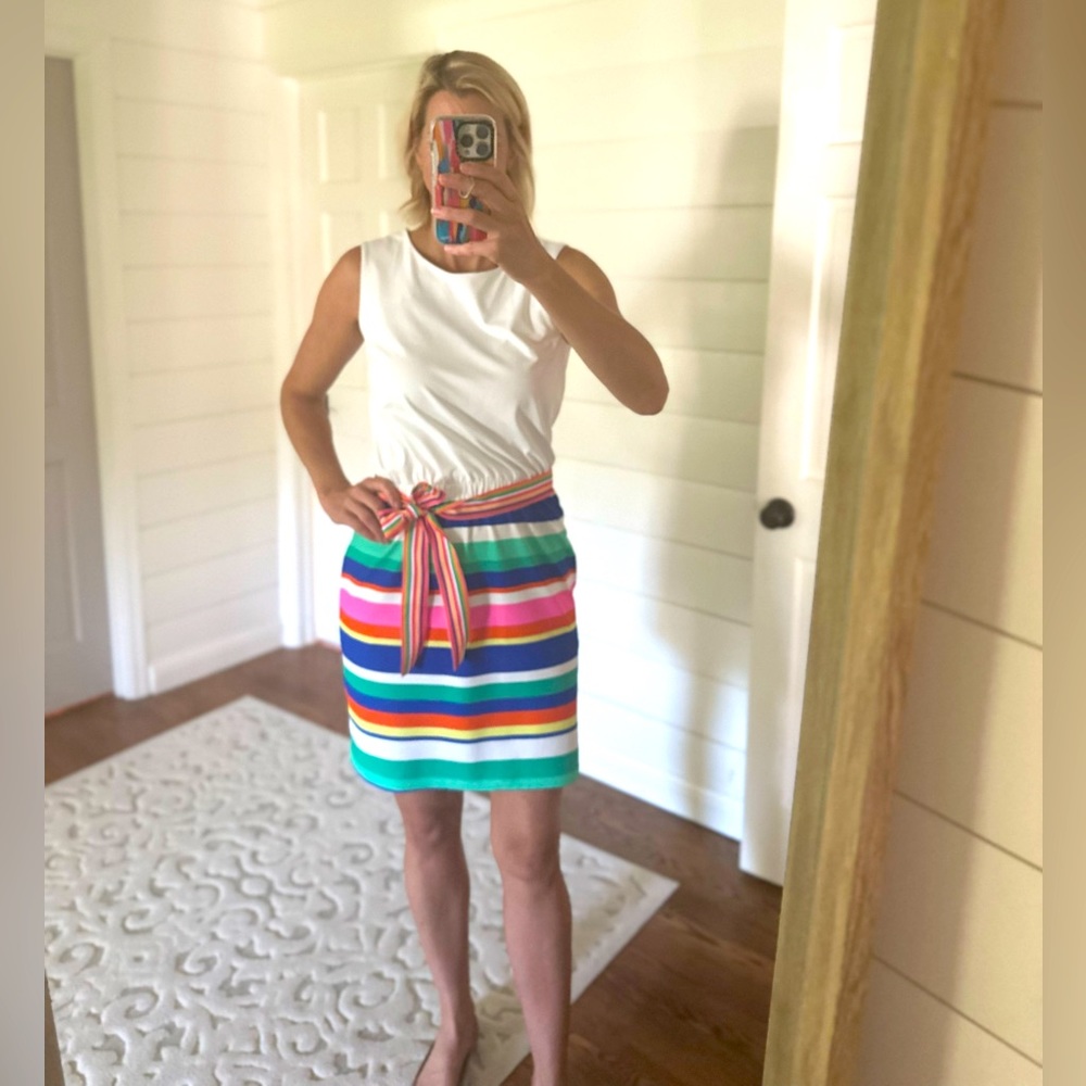 💝🌈Jude Connally Multicolor stripe dress with grosgrain ribbon. Sz Small (6/8)